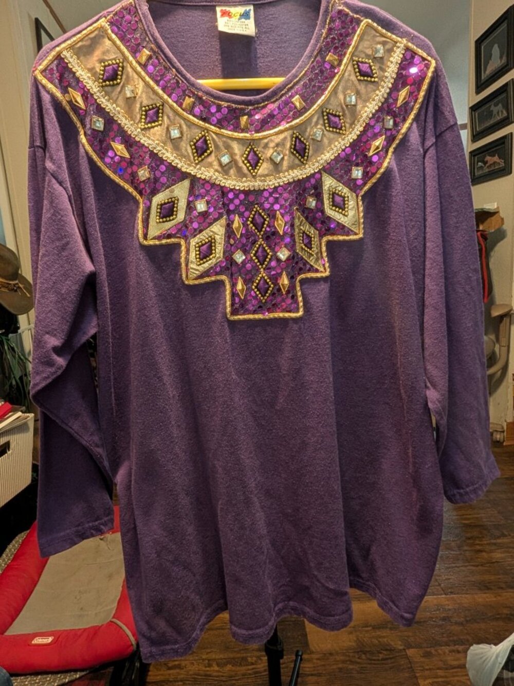 Focus Bling T-Shirt, Purple Long Sleeve, One Size (L) Mardi Gras